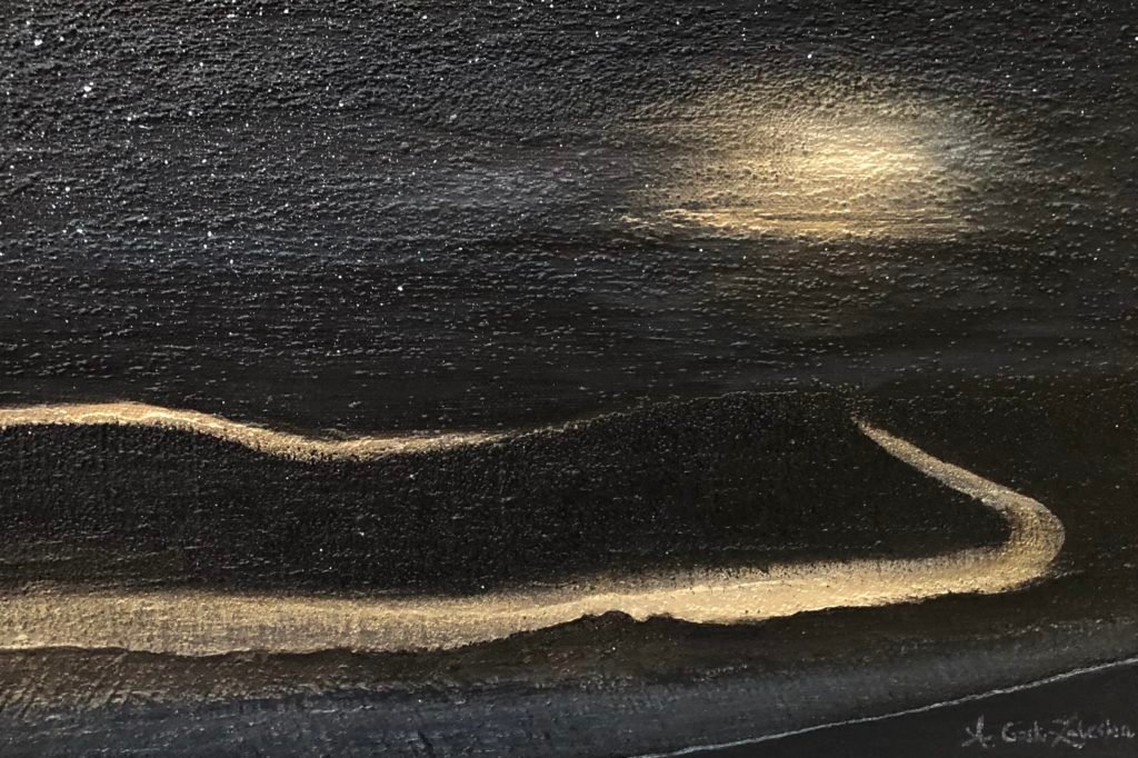 Paysage nocturne, acrylique en relief sur toile