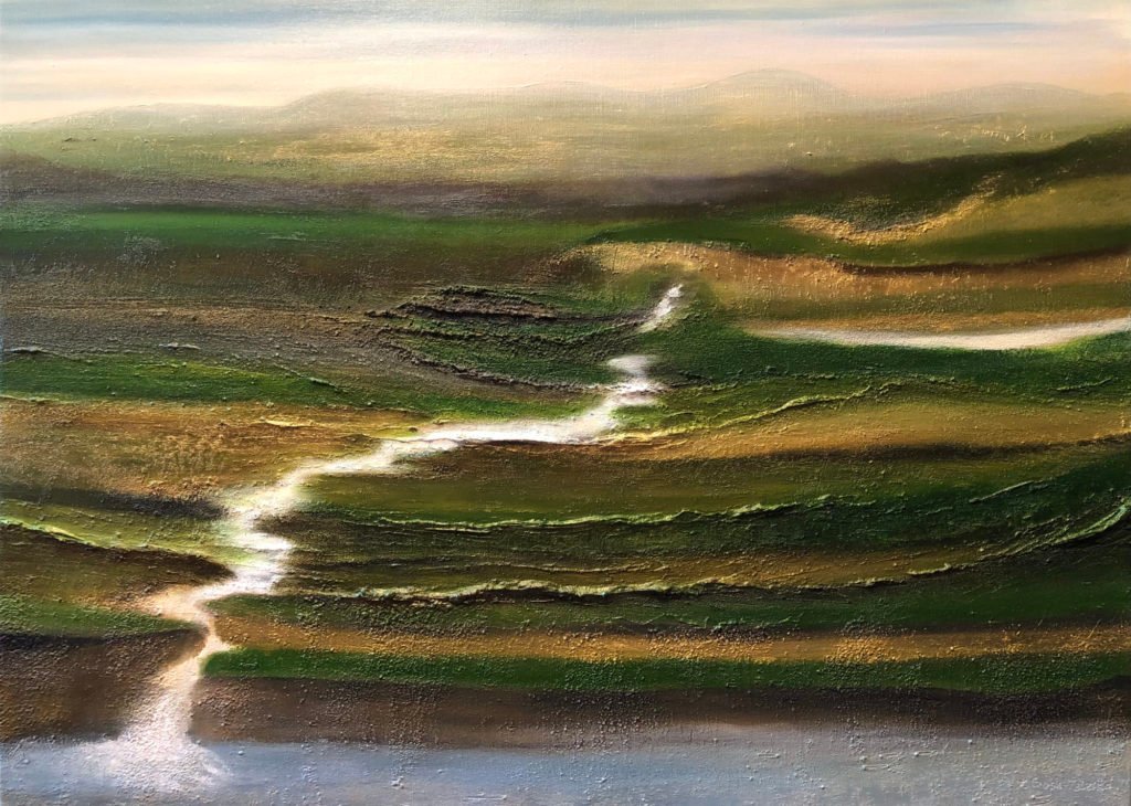 © A. Gosk-Zaleska "Chemin hors sentier", 2022-2024, technique mixte sur toile, 100x73cm 