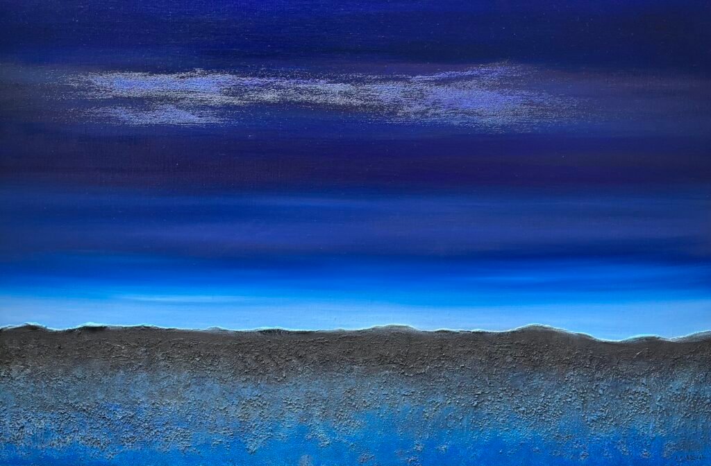 A. Gosk-Zaleska “Heure bleue” 2025  Mixte sur toile 120×80cm